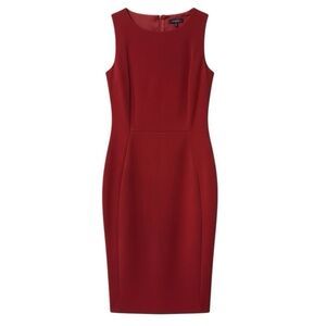 Calvin Klein Red Sleeveless Sheath Dress Crew Neck Gold Zip Size 10